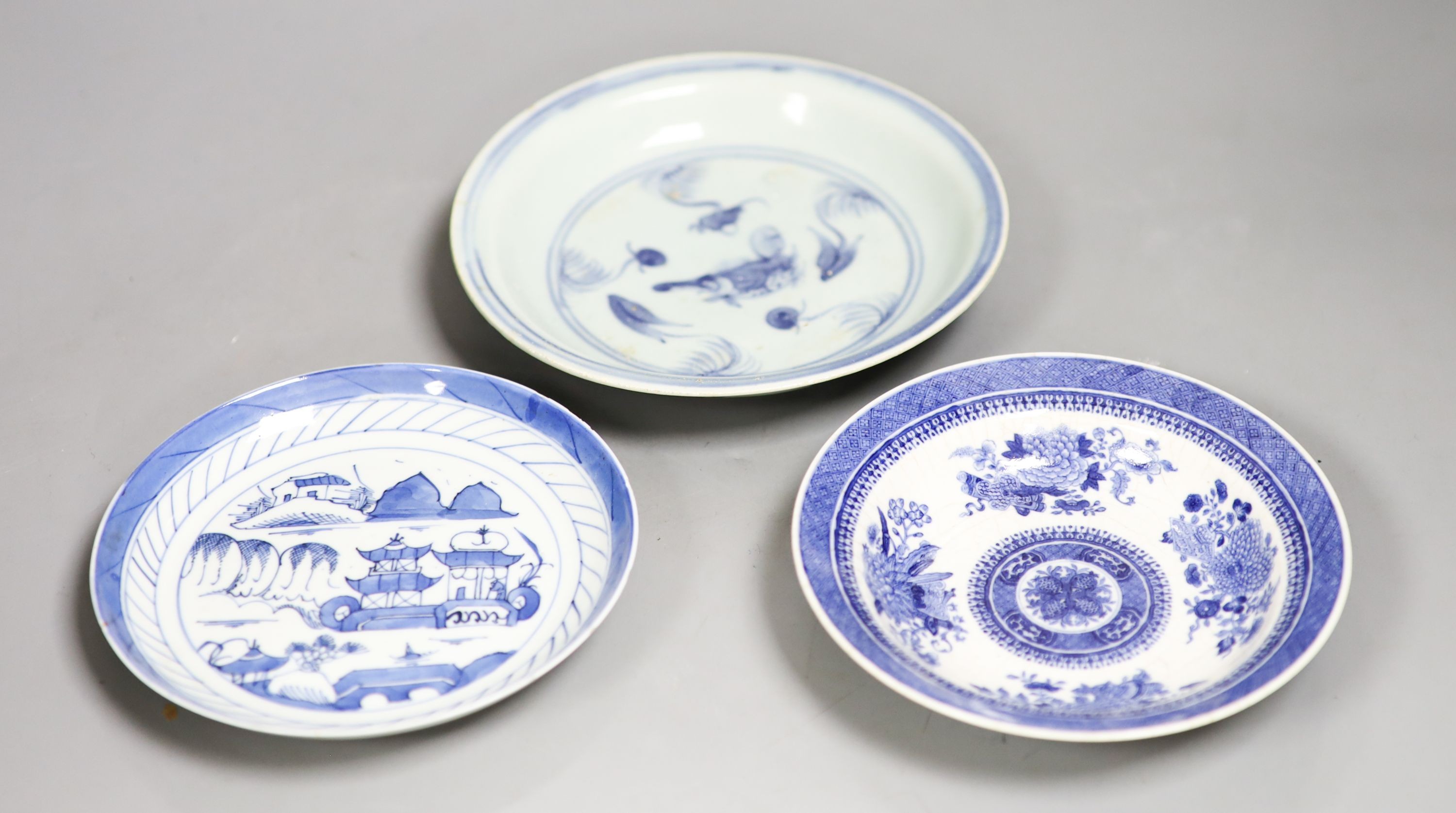 Three Chinese Blue and white dishes, Qing dynasty